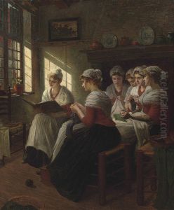 Girls Knitting In The Sunlight by Walther Firle