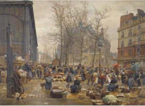 Autumn Market At Les Halles by Marie-Francois-Firmin Girard