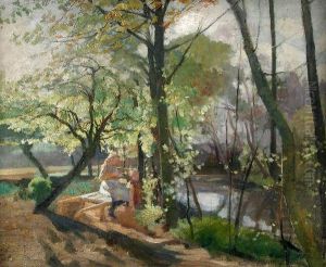 A Girl Reading By A Lakeside by Claude Firmin-Goy