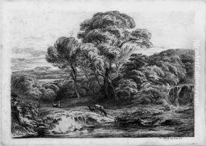 Landschaft Mit Hirschkuh Und Zwei Rehen