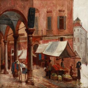 A Market In Lugano, Switzerland by August Fischer