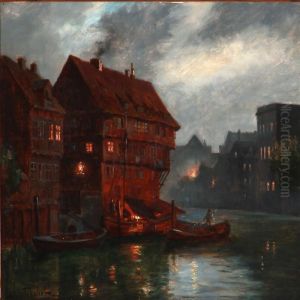 Evening Atmosphere In Nuremberg, Germany by August Fischer