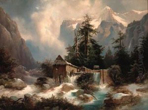 A Watermill In An Alpine River Landscape