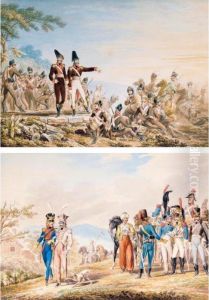 A Group Of Military Watercolours by Johann George Paul Fischer