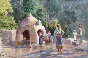 Corfu - Frauen Beim Wasser Holen by Ludwig Hans Fischer