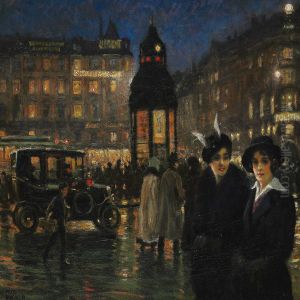 Street Life At Radhuspladsen (the City Hall Square) In Copenhagen by Paul-Gustave Fischer
