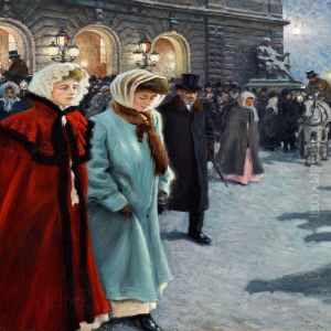 After The Performance Outside Det Kongelige Teater by Paul-Gustave Fischer