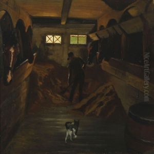 Stable Interior With Horses Getting Fodder by Vilhelm Theodor Fischer