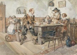 Card Players In A Pub by Carl Fischer-Koystrand