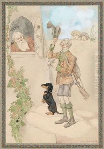 A Hunter And His Dachshund At Heaven""""s Gate by Carl Fischer-Koystrand