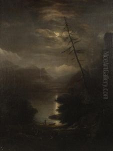 Moonlit Figure By A Lake by Alvan Fisher