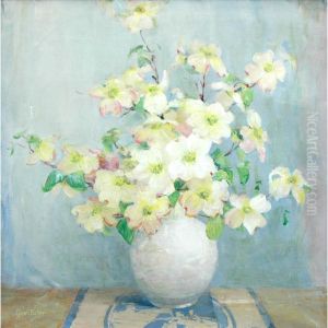 Still Life Of A Vase With White Flowers