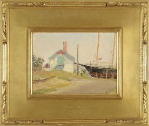 Coastal View With Ship At Dock by Anna S. Fisher