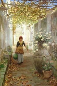 A Young Girl Carrying A Water Jug