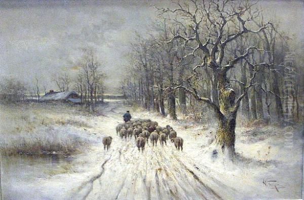 Sheep In A Snow-covered Landscape - view 1