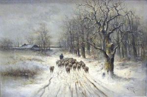 Sheep In A Snow-covered Landscape by Hugo Fisher