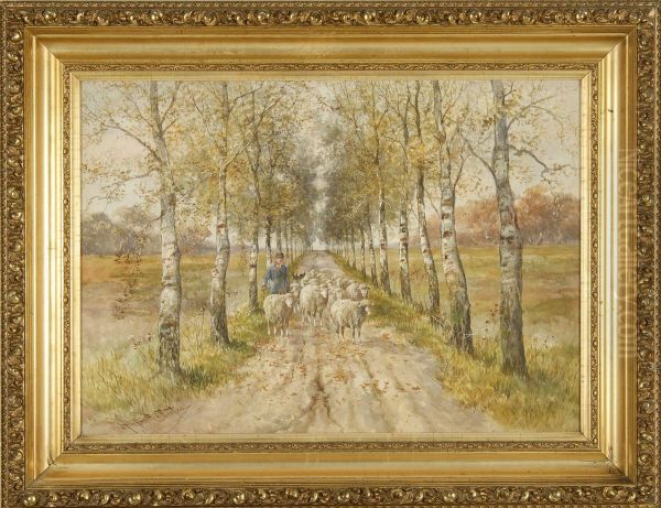 A Shepherd On A Birch-lined Road - view 1