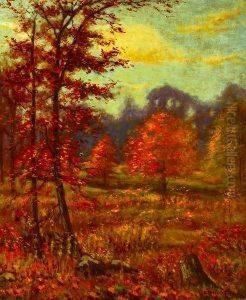 Hugo Melville Fisher . Autumn Leaves Falling, Signed Lower Right