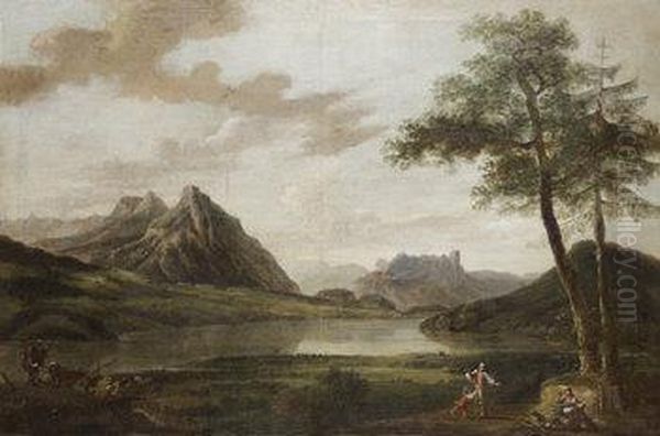 Figures In A Landscape (believed To Be The Lakes Of Killarney) - view 1