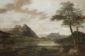 Figures In A Landscape (believed To Be The Lakes Of Killarney) by Jonathan Fisher