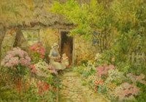 Mother And Child At The Door Of A Cottage by Joshua Fisher