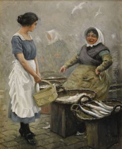 Skovserkone Og Tjenestepige Pa Gammelstrand by Paul-Gustave Fischer