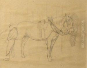 Blacksmith Shoeing Dray Horse Pencil Drawing