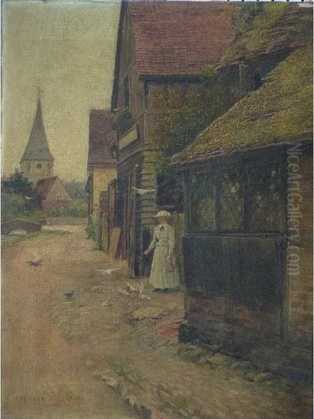 Lady Feeding Birds - Shere Village, Surrey - view 1