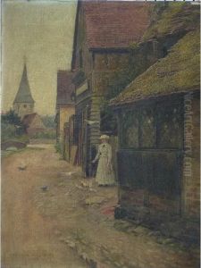 Lady Feeding Birds - Shere Village, Surrey by Florence Fitzgerald