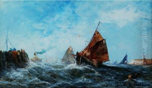 Seascape With Numerous Steam And Sailing Craft by Frederick R. Fitzgerald