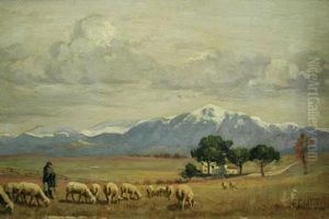 Pastore Con Gregge by Alphonse Emile Fivet