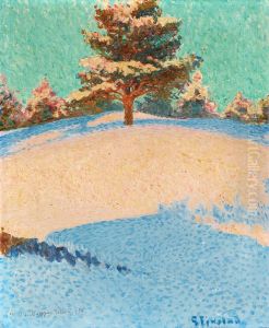 Winter Landscape With Sunlit Pine by Gustaf Fjaestad