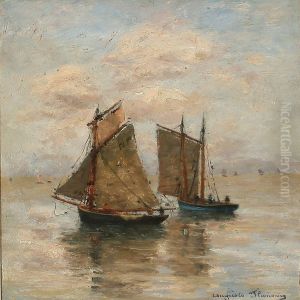 Marine Scene With Numerous Sailboats by Marie-Auguste Flameng