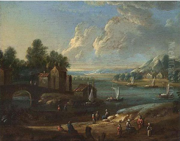 An Extensive River Landscape With Figures Resting On A Path - view 1