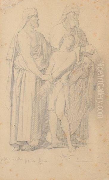Etude De Trois Personnages Pour L'eglise Saint Vincent De Paul, A Paris. - view 1