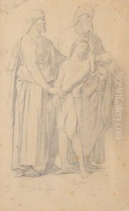 Etude De Trois Personnages Pour L'eglise Saint Vincent De Paul, A Paris. by Hippolyte Flandrin