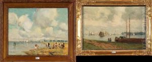 Bord De Canal Anime En Hollande by Gustave Flasschoen