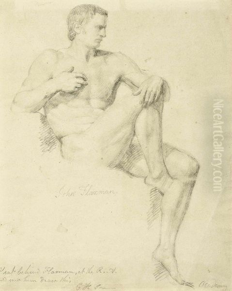 Study Of A Seated Male Nude, Right Leg Raised - view 1