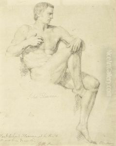 Study Of A Seated Male Nude, Right Leg Raised