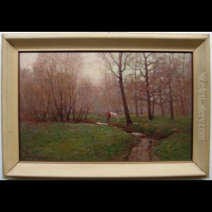 Cattle Grazing By Creek