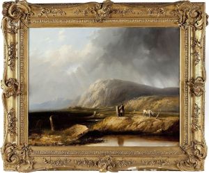 Highland Landscape With Horseman By Stone by John Fleming