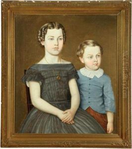 Portrait Of Two Children Attributed To Aaron Dean Fletcher by Aaron Dean Fletcher