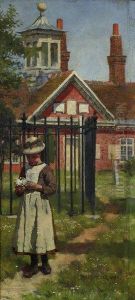 Girl Outside School Gates, Abingdon by William Teulon Blandford Fletcher