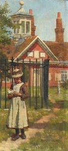 Abingdon School With Girl Holding A Posy Of Flowers by William Teulon Blandford Fletcher