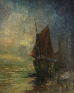 Two Herring Boats At Rest, North Sea Beach by Blythe Fletcher