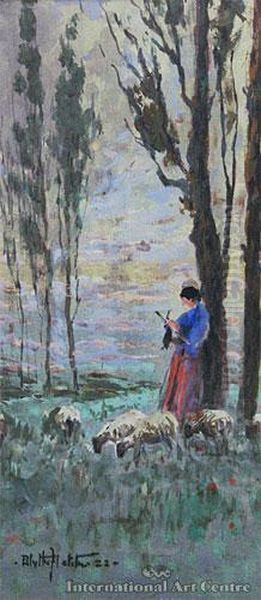 Figure & Sheep In Landscape - view 1