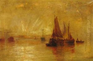 Sailboats At Dusk by Edwin Fletcher