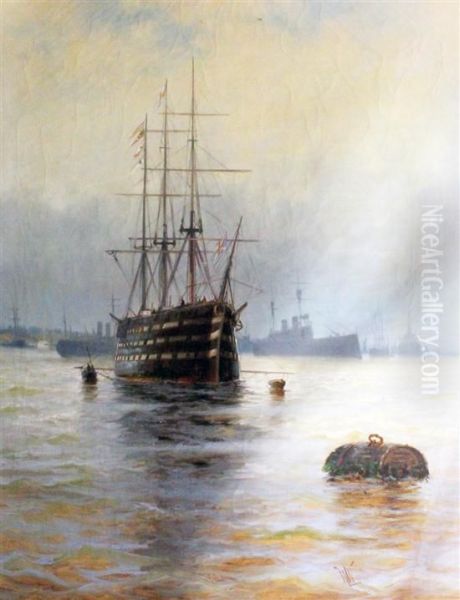 Hms Victory At Her Permanent Mooring In Portsmouth Harbour - view 1