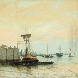 Harbour Scenery With Numerous Vessels by Edwin Fletcher
