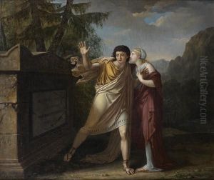 Les Amants Devant Un Tombeau Antique by Antoine Claude Fleury